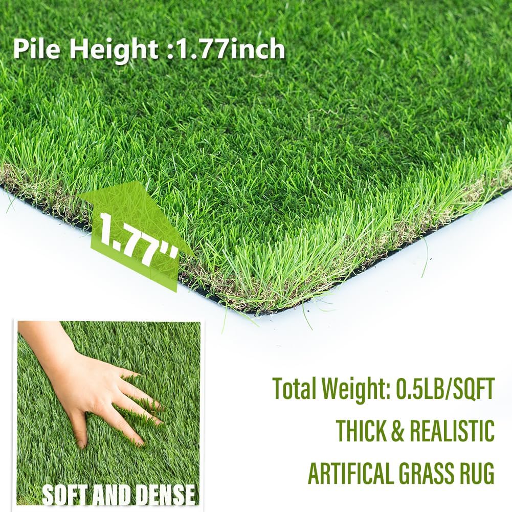 Thick Artificial Grass Turf 7x15FT, 1.77 Inch Realistic Fake Grass Rug with Drainage, Customizable with Extra Large Size, Perfect for Indoor and Outdoor Use, Synthetic Grass Mat for Dogs