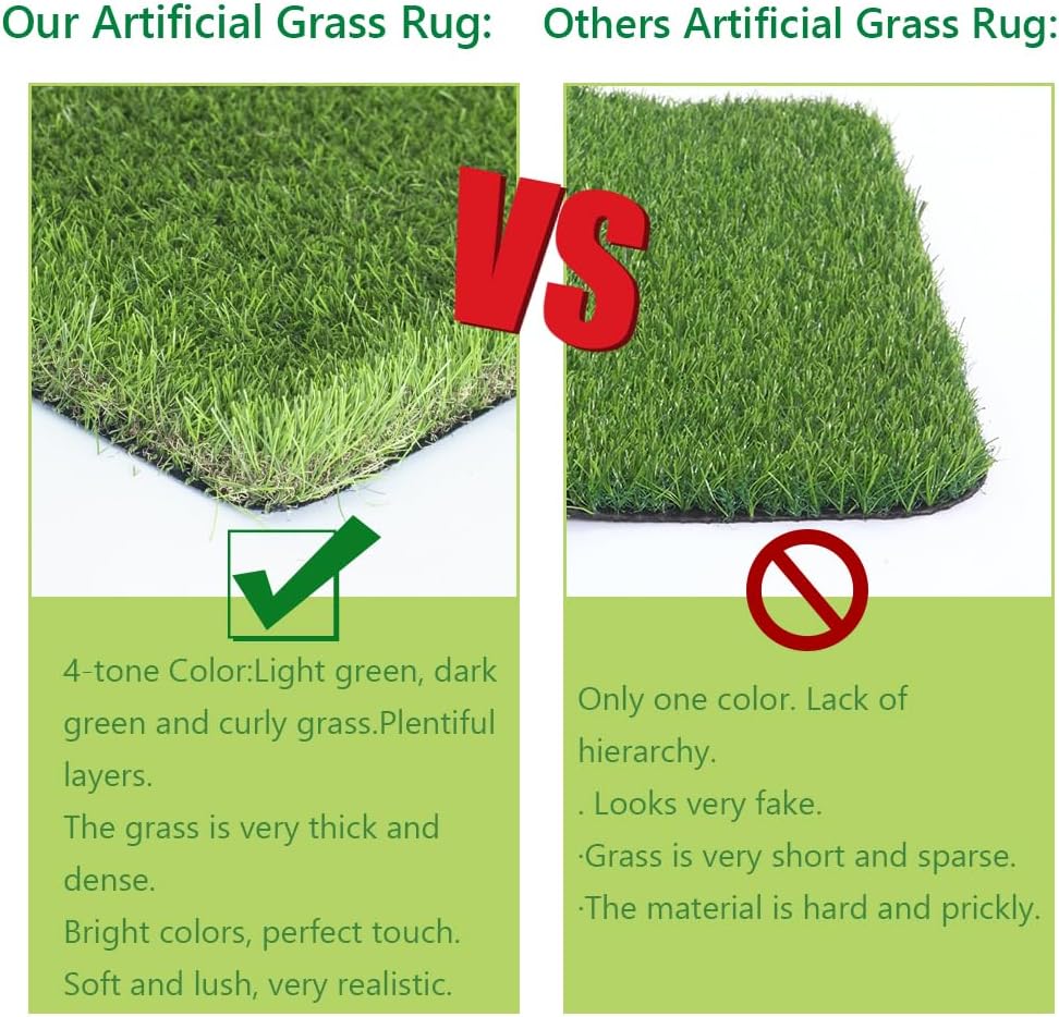 Thick Artificial Grass Turf 7x15FT, 1.77 Inch Realistic Fake Grass Rug with Drainage, Customizable with Extra Large Size, Perfect for Indoor and Outdoor Use, Synthetic Grass Mat for Dogs