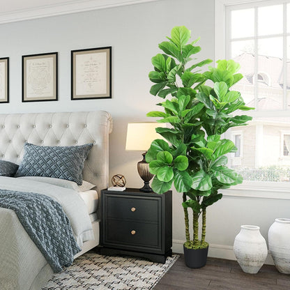 Artificial Fiddle Leaf Fig Tree,6 FT Tall Artificial Tree with Woven Seagrass Plant Basket Fake Floor Plant in Pot for Home Decor Living Room Indoor Outdoor Office Bedroom Decor