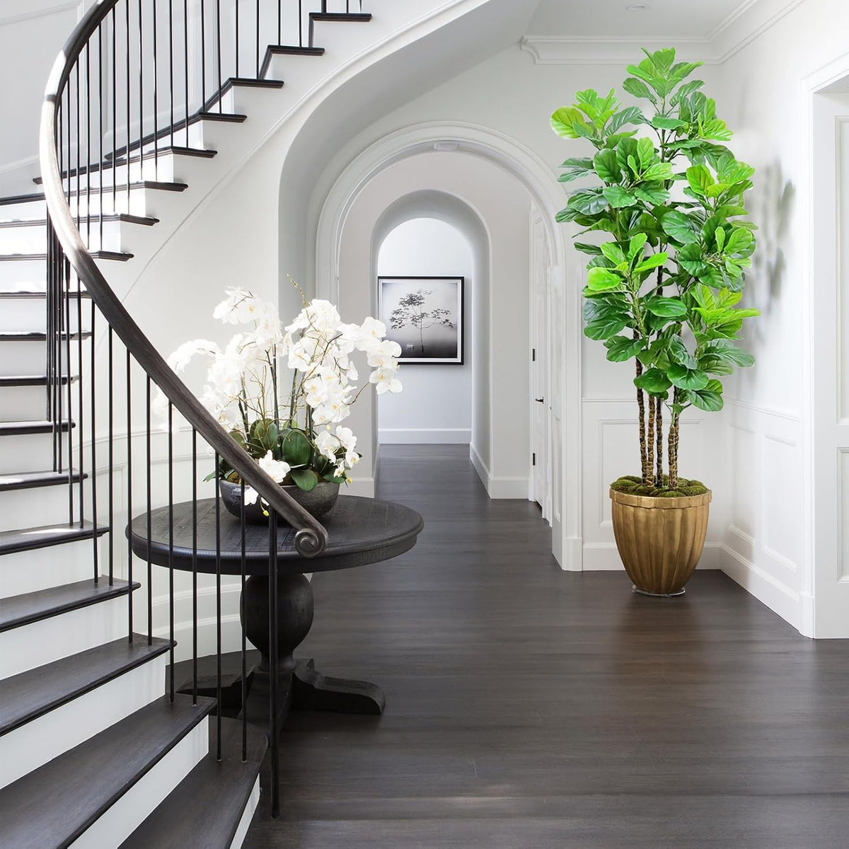 Artificial Fiddle Leaf Fig Tree,6 FT Tall Artificial Tree with Woven Seagrass Plant Basket Fake Floor Plant in Pot for Home Decor Living Room Indoor Outdoor Office Bedroom Decor