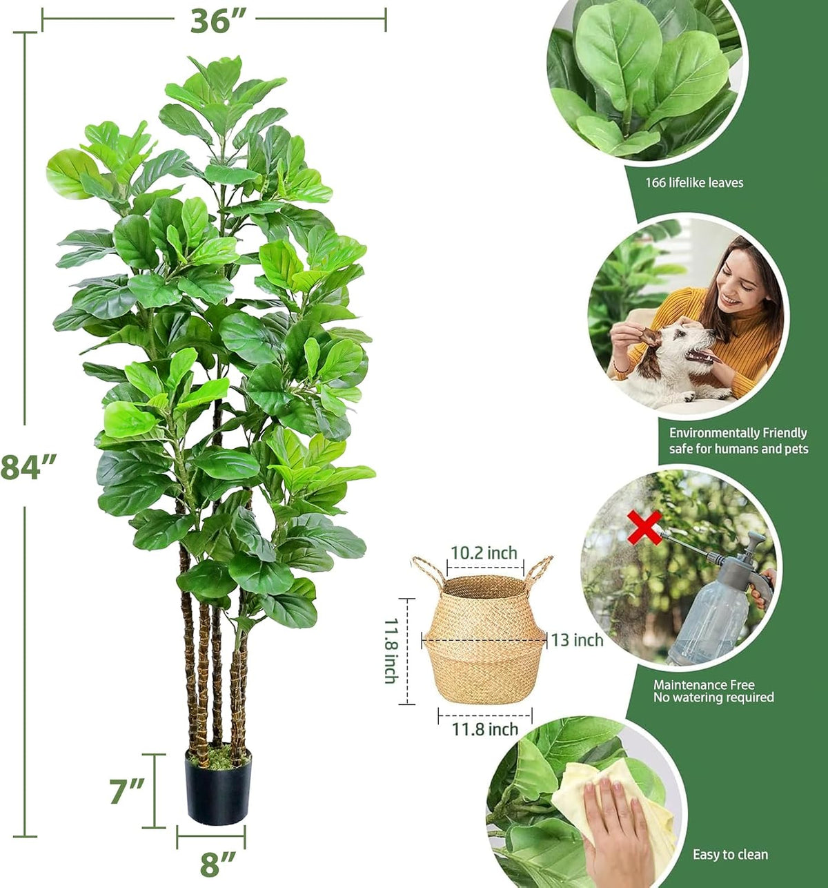 Artificial Fiddle Leaf Fig Tree,6 FT Tall Artificial Tree with Woven Seagrass Plant Basket Fake Floor Plant in Pot for Home Decor Living Room Indoor Outdoor Office Bedroom Decor