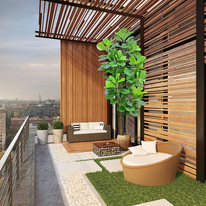 Artificial Fiddle Leaf Fig Tree,6 FT Tall Artificial Tree with Woven Seagrass Plant Basket Fake Floor Plant in Pot for Home Decor Living Room Indoor Outdoor Office Bedroom Decor