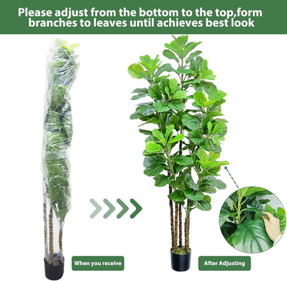Artificial Fiddle Leaf Fig Tree,6 FT Tall Artificial Tree with Woven Seagrass Plant Basket Fake Floor Plant in Pot for Home Decor Living Room Indoor Outdoor Office Bedroom Decor