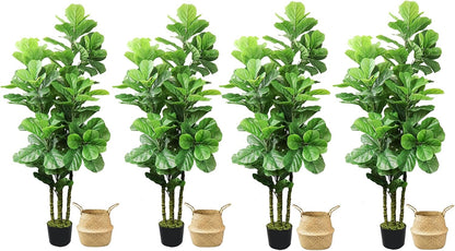 Artificial Fiddle Leaf Fig Tree,6 FT Tall Artificial Tree with Woven Seagrass Plant Basket Fake Floor Plant in Pot for Home Decor Living Room Indoor Outdoor Office Bedroom Decor