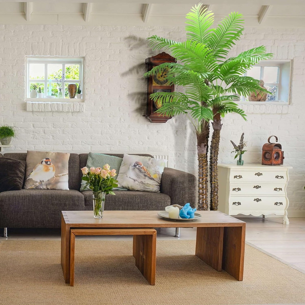 Artificial Fiddle Leaf Fig Tree,6 FT Tall Artificial Tree with Woven Seagrass Plant Basket Fake Floor Plant in Pot for Home Decor Living Room Indoor Outdoor Office Bedroom Decor
