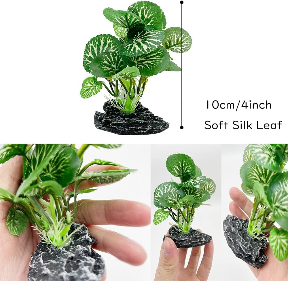 Aquarium Plants Betta Fish Tank Decorations 4inch/2pcs Soft Silk Artificial Plant Goldfish Waterscape Fish Hides Snake Tank/Reptiles Plants(A-2pcs Set/Green)