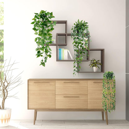 Fake Hanging Plants 6 Pack Artificial Hanging Eucalyptus Plants Potted Greenery Faux Mandala Vine String of Pearls Boston Fern Ivy Vine Leaves Pea Pod for Home Indoor Outdoor Shelf Wall Decor