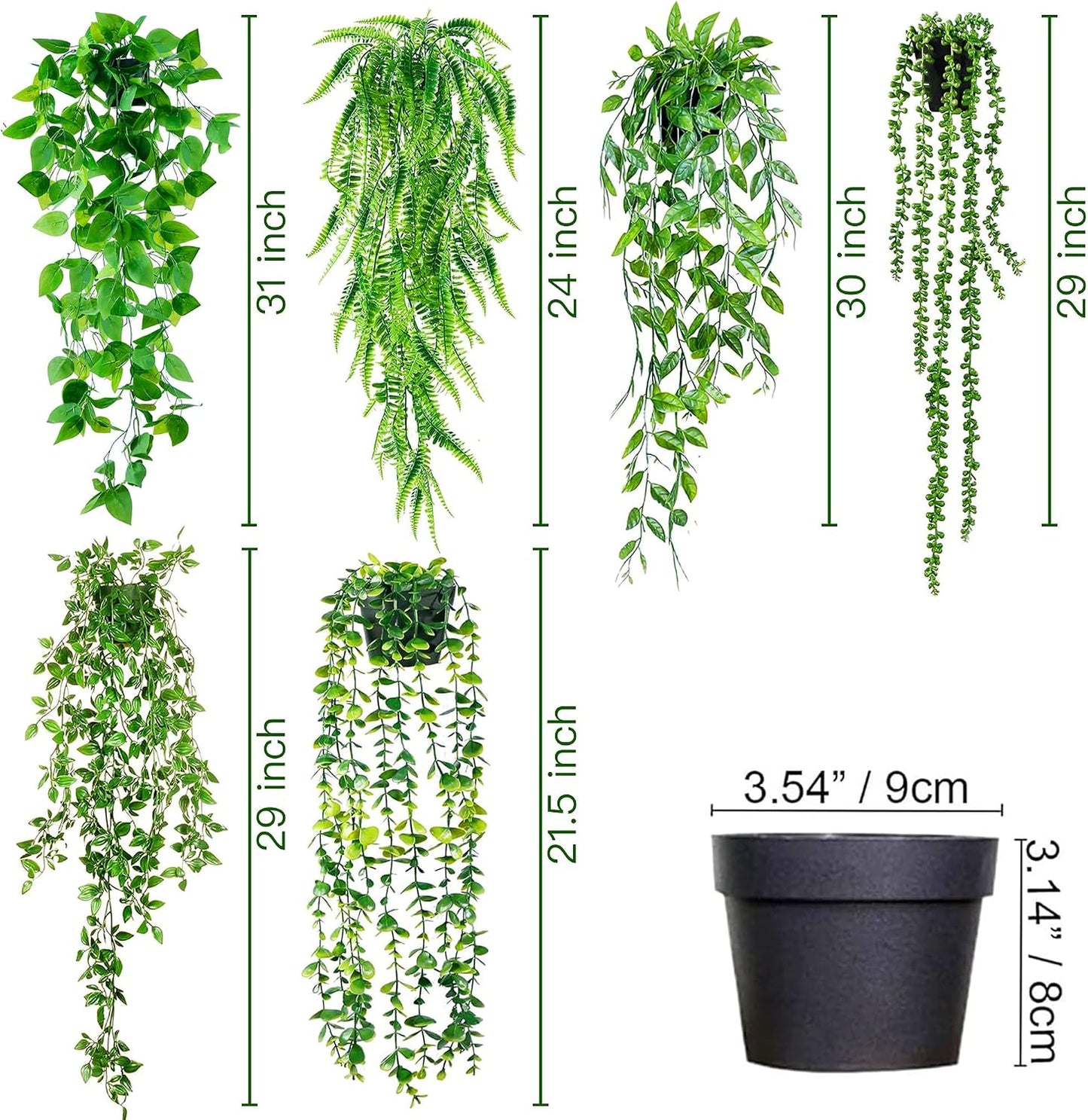 Fake Hanging Plants 6 Pack Artificial Hanging Eucalyptus Plants Potted Greenery Faux Mandala Vine String of Pearls Boston Fern Ivy Vine Leaves Pea Pod for Home Indoor Outdoor Shelf Wall Decor