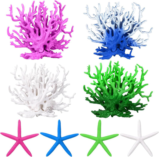 8 Pcs Mermaid Party Decorations Artificial Aquarium Coral Reef Decor Starfish Decor Under the Sea Centerpiece Realistic Ocean Party Plastic Fish Tank Decoration