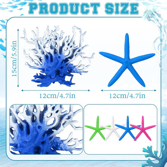 8 Pcs Mermaid Party Decorations Artificial Aquarium Coral Reef Decor Starfish Decor Under the Sea Centerpiece Realistic Ocean Party Plastic Fish Tank Decoration