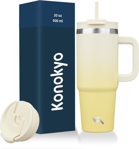 30 oz Insulated Tumbler Water Bottle with Handle, Straw Lid