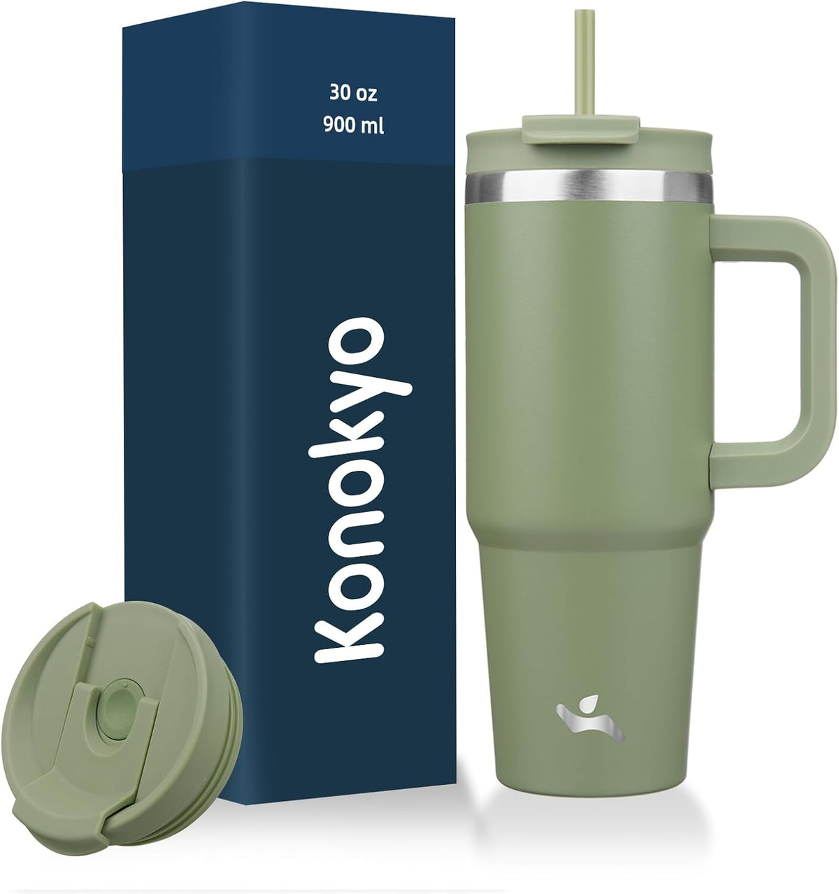 30 oz Insulated Tumbler Water Bottle with Handle, Straw Lid