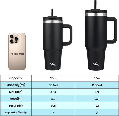 30 oz Insulated Tumbler Water Bottle with Handle, Straw Lid