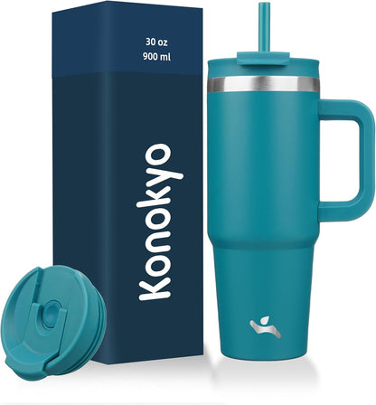 30 oz Insulated Tumbler Water Bottle with Handle, Straw Lid