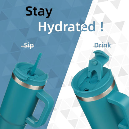 30 oz Insulated Tumbler Water Bottle with Handle, Straw Lid