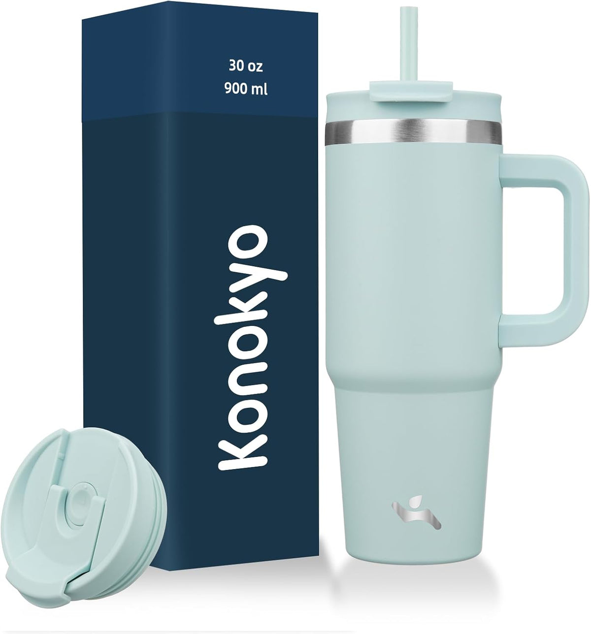30 oz Insulated Tumbler Water Bottle with Handle, Straw Lid