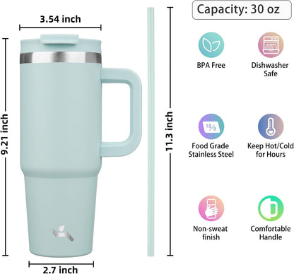 30 oz Insulated Tumbler Water Bottle with Handle, Straw Lid