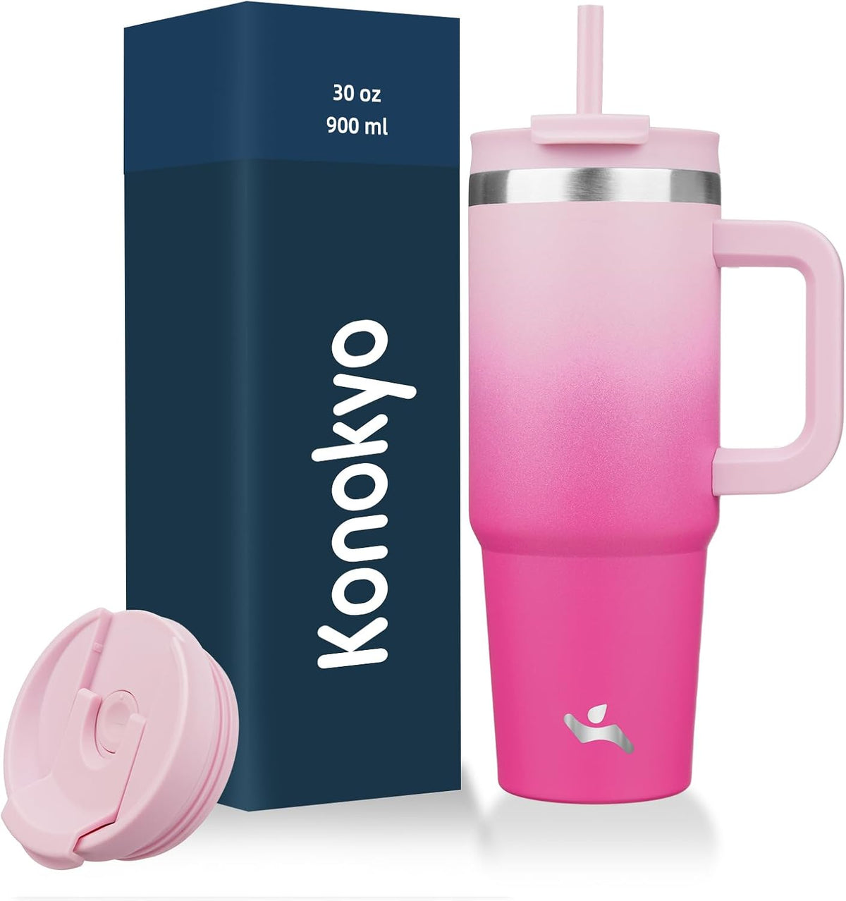 30 oz Insulated Tumbler Water Bottle with Handle, Straw Lid