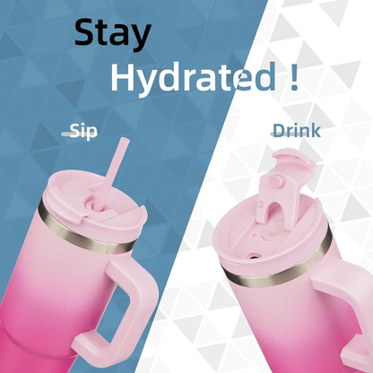30 oz Insulated Tumbler Water Bottle with Handle, Straw Lid