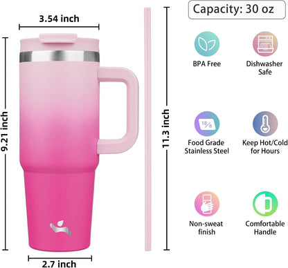 30 oz Insulated Tumbler Water Bottle with Handle, Straw Lid