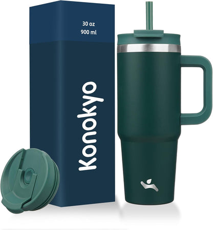 30 oz Insulated Tumbler Water Bottle with Handle, Straw Lid