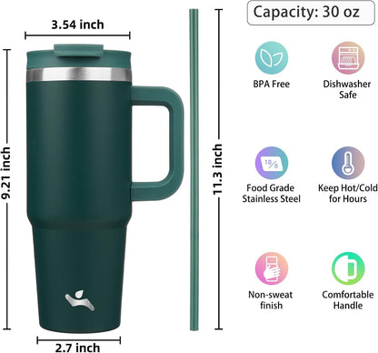 30 oz Insulated Tumbler Water Bottle with Handle, Straw Lid