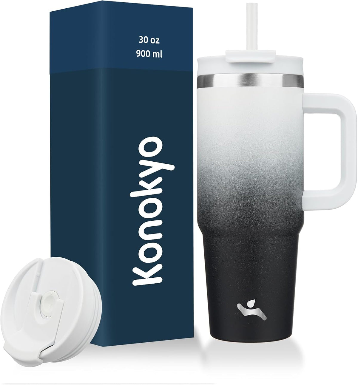 30 oz Insulated Tumbler Water Bottle with Handle, Straw Lid
