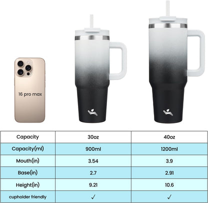 30 oz Insulated Tumbler Water Bottle with Handle, Straw Lid