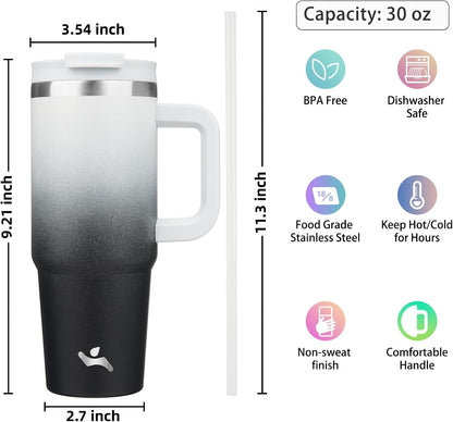 30 oz Insulated Tumbler Water Bottle with Handle, Straw Lid