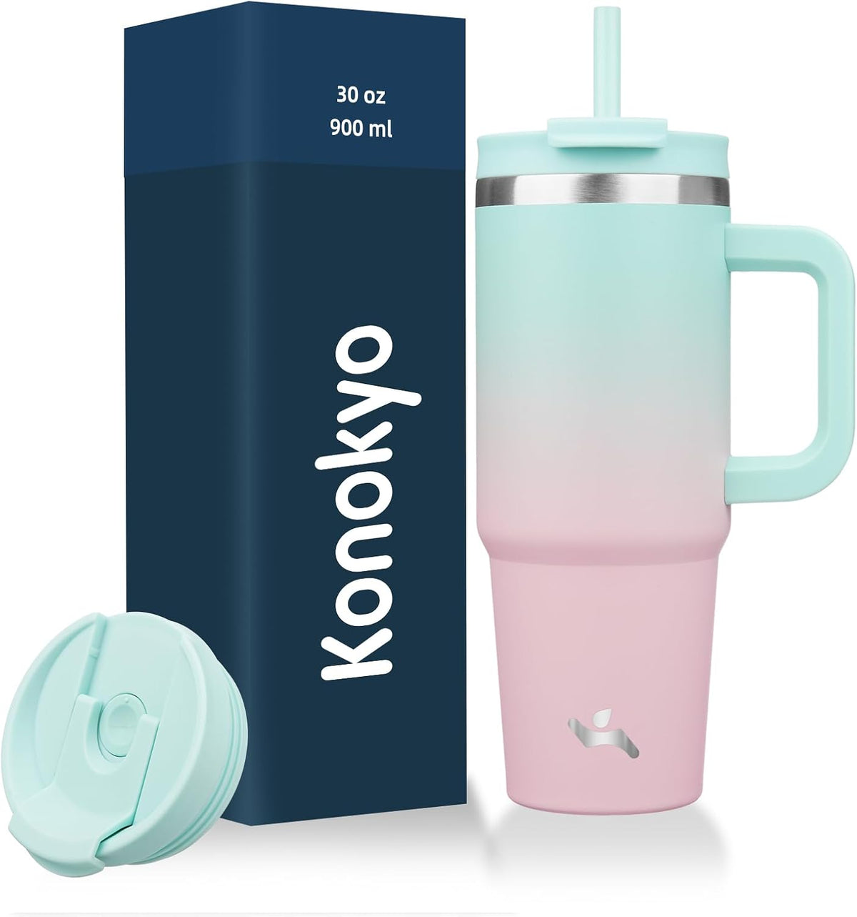 30 oz Insulated Tumbler Water Bottle with Handle, Straw Lid