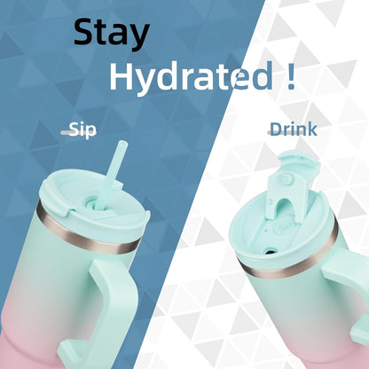 30 oz Insulated Tumbler Water Bottle with Handle, Straw Lid