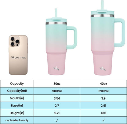 30 oz Insulated Tumbler Water Bottle with Handle, Straw Lid