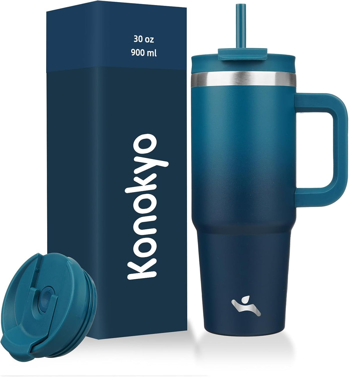 30 oz Insulated Tumbler Water Bottle with Handle, Straw Lid