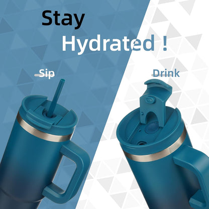 30 oz Insulated Tumbler Water Bottle with Handle, Straw Lid