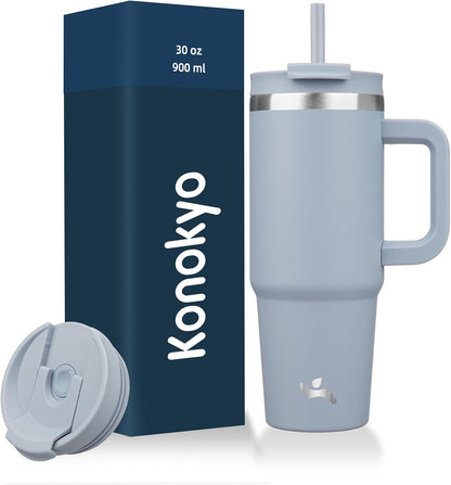 30 oz Insulated Tumbler Water Bottle with Handle, Straw Lid