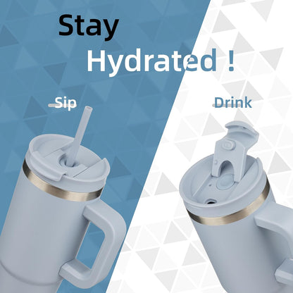 30 oz Insulated Tumbler Water Bottle with Handle, Straw Lid