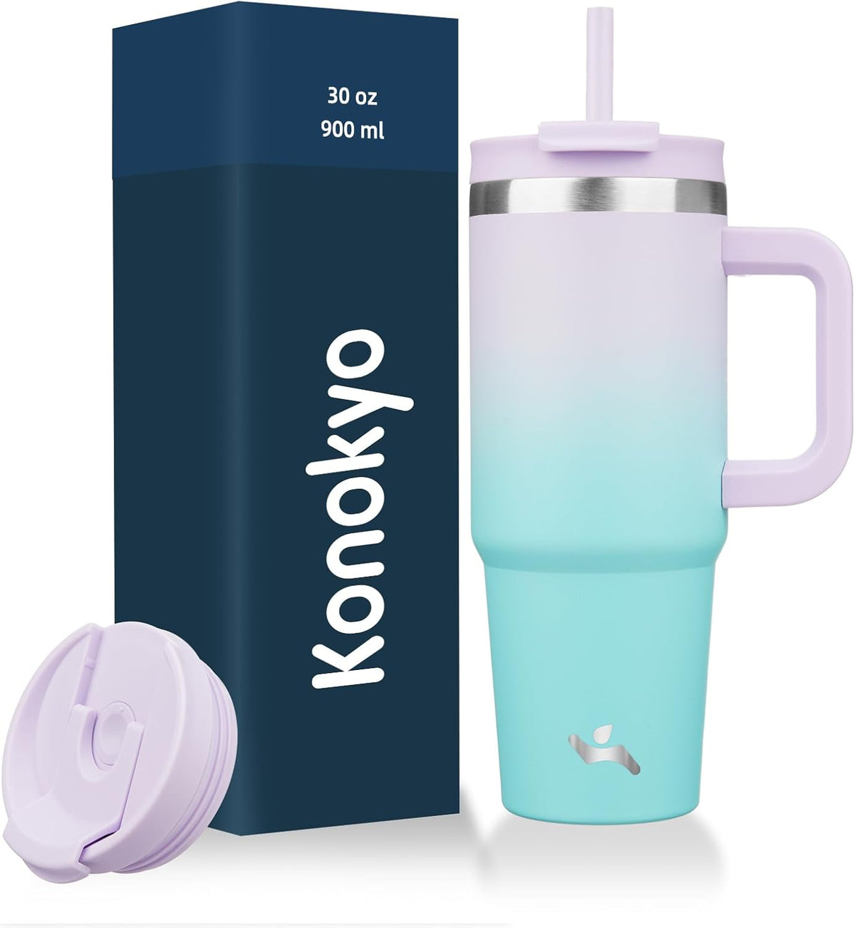 30 oz Insulated Tumbler Water Bottle with Handle, Straw Lid