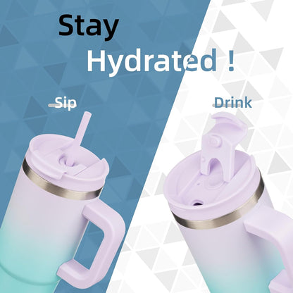 30 oz Insulated Tumbler Water Bottle with Handle, Straw Lid