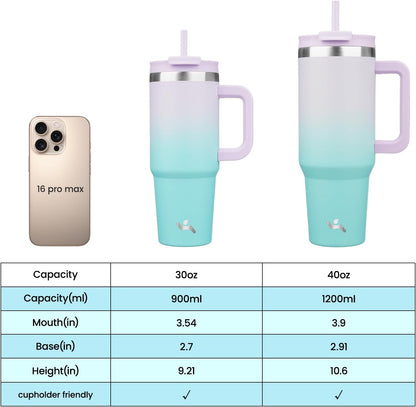 30 oz Insulated Tumbler Water Bottle with Handle, Straw Lid