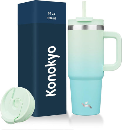 30 oz Insulated Tumbler Water Bottle with Handle, Straw Lid