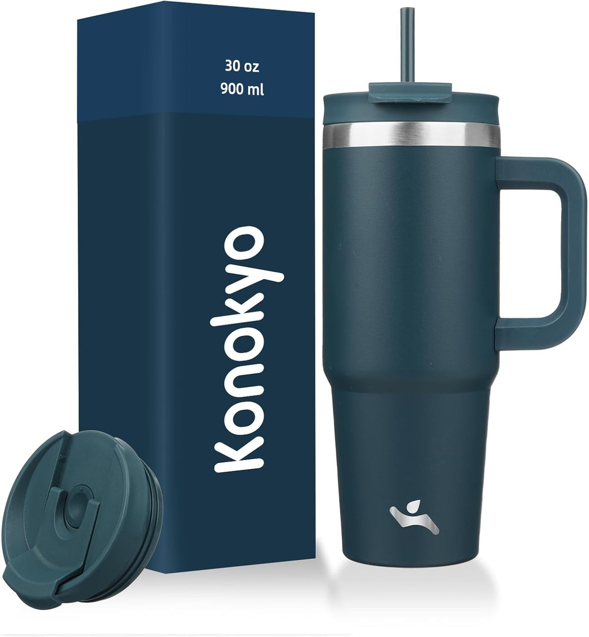 30 oz Insulated Tumbler Water Bottle with Handle, Straw Lid