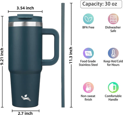 30 oz Insulated Tumbler Water Bottle with Handle, Straw Lid