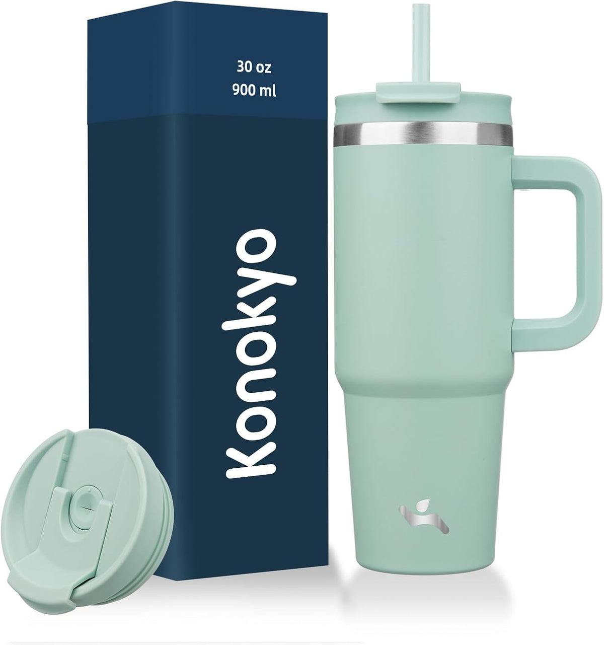 30 oz Insulated Tumbler Water Bottle with Handle, Straw Lid