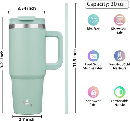 30 oz Insulated Tumbler Water Bottle with Handle, Straw Lid