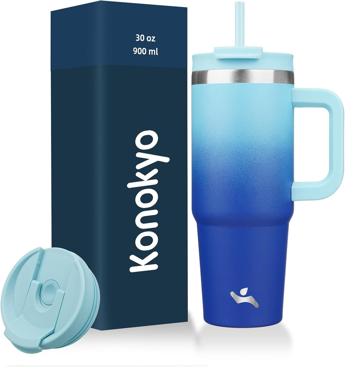 30 oz Insulated Tumbler Water Bottle with Handle, Straw Lid