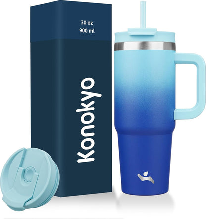 30 oz Insulated Tumbler Water Bottle with Handle, Straw Lid