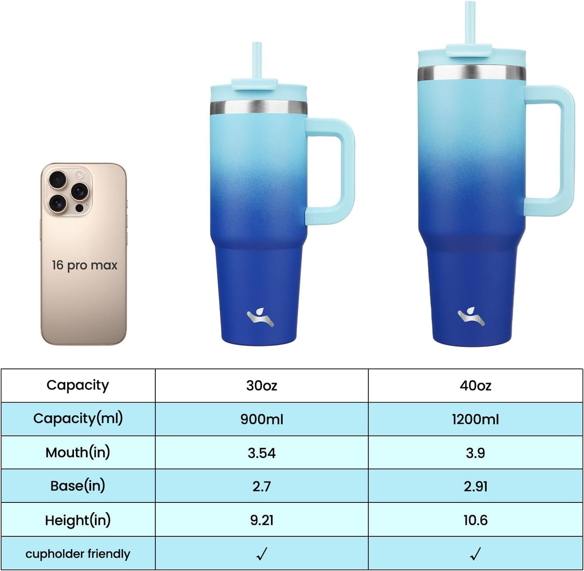 30 oz Insulated Tumbler Water Bottle with Handle, Straw Lid