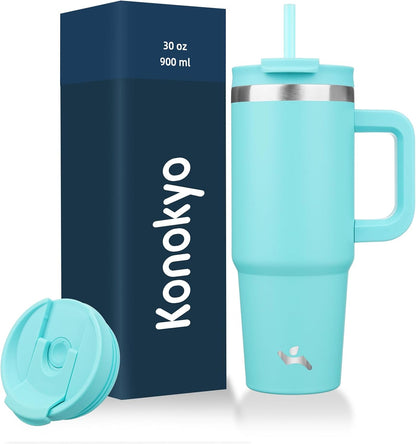 30 oz Insulated Tumbler Water Bottle with Handle, Straw Lid