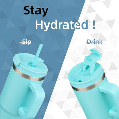 30 oz Insulated Tumbler Water Bottle with Handle, Straw Lid
