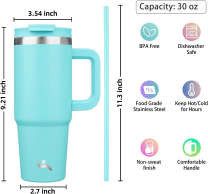 30 oz Insulated Tumbler Water Bottle with Handle, Straw Lid